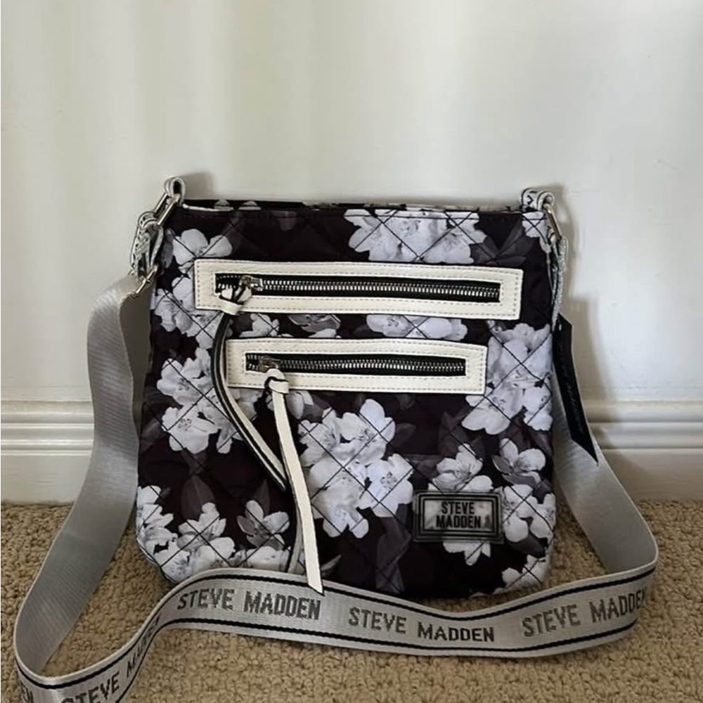 Steve Madden Floral Crossbody Bag in Black and White
